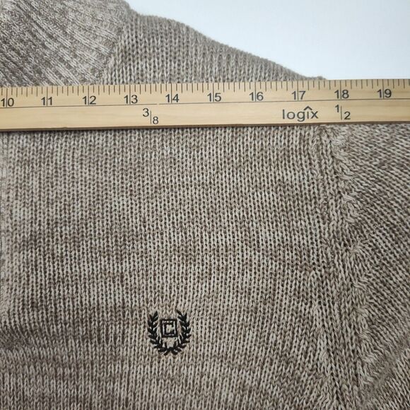 Chaps 1/4-Button Sweater Men's S Light Brown Elbow Patches Embroidered Logo - Picture 4 of 9